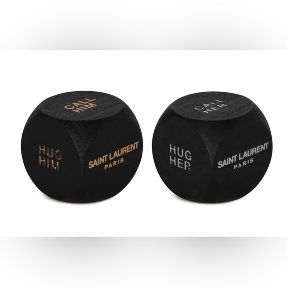 New Saint Laurent Rive Droite Paris Wood Dice Set Black Silver/ Gold Lettering